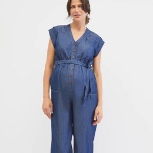 Motherhood Maternity Tencil Utility Maternity Jumpsuit in Medium Denim Wash | XL